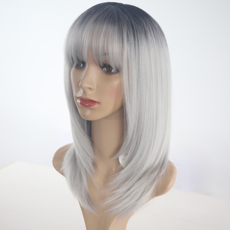 Perucă pentru femei cu breton, fibră rezistentă la temperaturi, design respirabil ușor