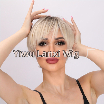 Perucă păr scurt drept cu breton înclinat pentru femei • fibre sintetice rezistente la temperatură • poate fi vopsită • model SM166-1