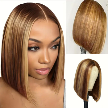 Perucă bob pentru femei, cu parte mijlocie, fibră sintetică rezistentă la temperaturi înalte, set complet pentru cap