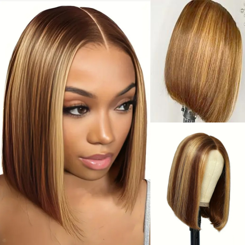 Perucă bob pentru femei, cu parte mijlocie, fibră sintetică rezistentă la temperaturi înalte, set complet pentru cap
