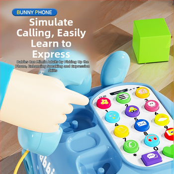 Jucărie educativă pentru copii – iepuraș telefon cu muzică și povești interactive; construcție din plastic; potrivit pentru 4–6 ani.