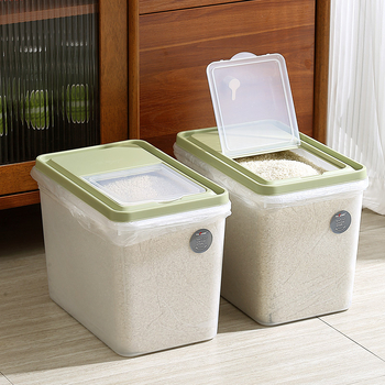 Recipient transparent pentru depozitarea orezului cu capac – plastic PP, capacitate 10L, rezistență la umezeală, protecție împotriva insectelor și prafului, design modern minimalist