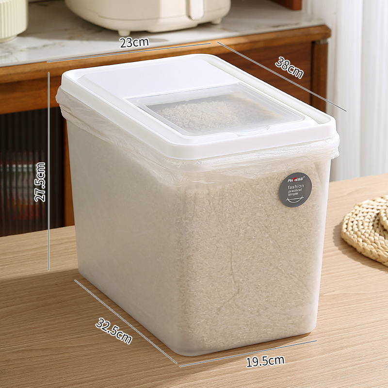 Recipient transparent pentru depozitarea orezului cu capac – plastic PP, capacitate 10L, rezistență la umezeală, protecție împotriva insectelor și prafului, design modern minimalist