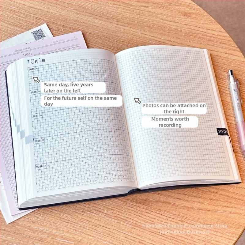 Jurnal de buzunar cu copertă moale, jurnal de cinci ani, stil Japonez/Coreean, peste 400 de pagini, hârtie 70 g/m²