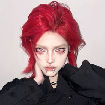 Perucă unisex, păr scurt drept, cu stil mullet în coadă de lup, legată pentru cosplay, fibră sintetică rezistentă la căldură, potrivită pentru vopsire și perm, model Mg-dz6303