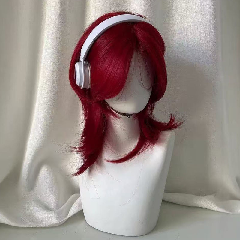 Perucă unisex, păr scurt drept, cu stil mullet în coadă de lup, legată pentru cosplay, fibră sintetică rezistentă la căldură, potrivită pentru vopsire și perm, model Mg-dz6303