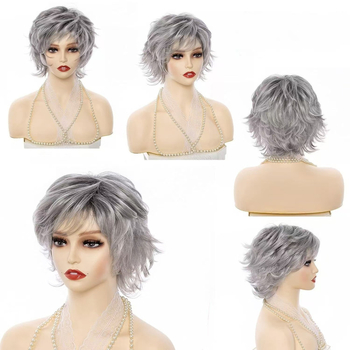 Perucă scurtă pentru femei cu gradient în straturi – fibre rezistente la temperatură înaltă, breton înclinat, pentru uz zilnic și spectacole