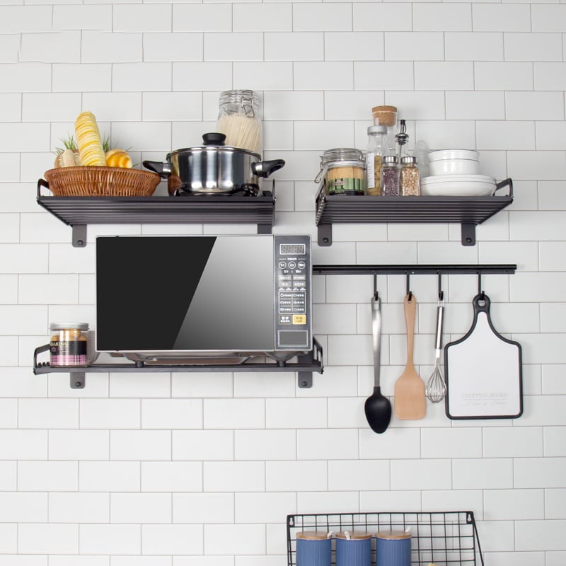 Raft de bucătărie montat pe perete, aluminiu de aviație, un singur etaj, scalabil, stil modern minimalist, capacitate de încărcare 100