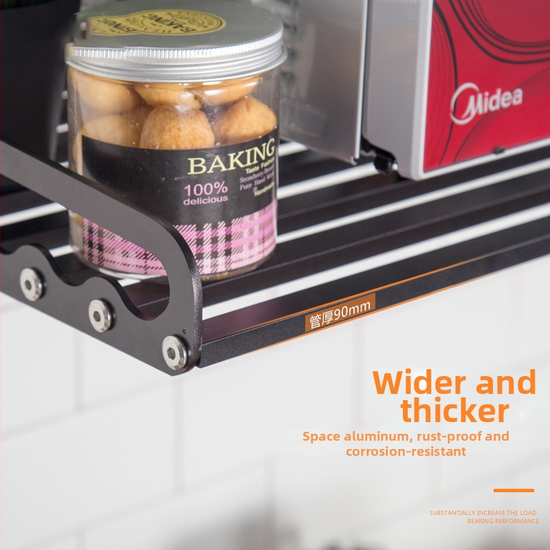 Raft de bucătărie montat pe perete, aluminiu de aviație, un singur etaj, scalabil, stil modern minimalist, capacitate de încărcare 100