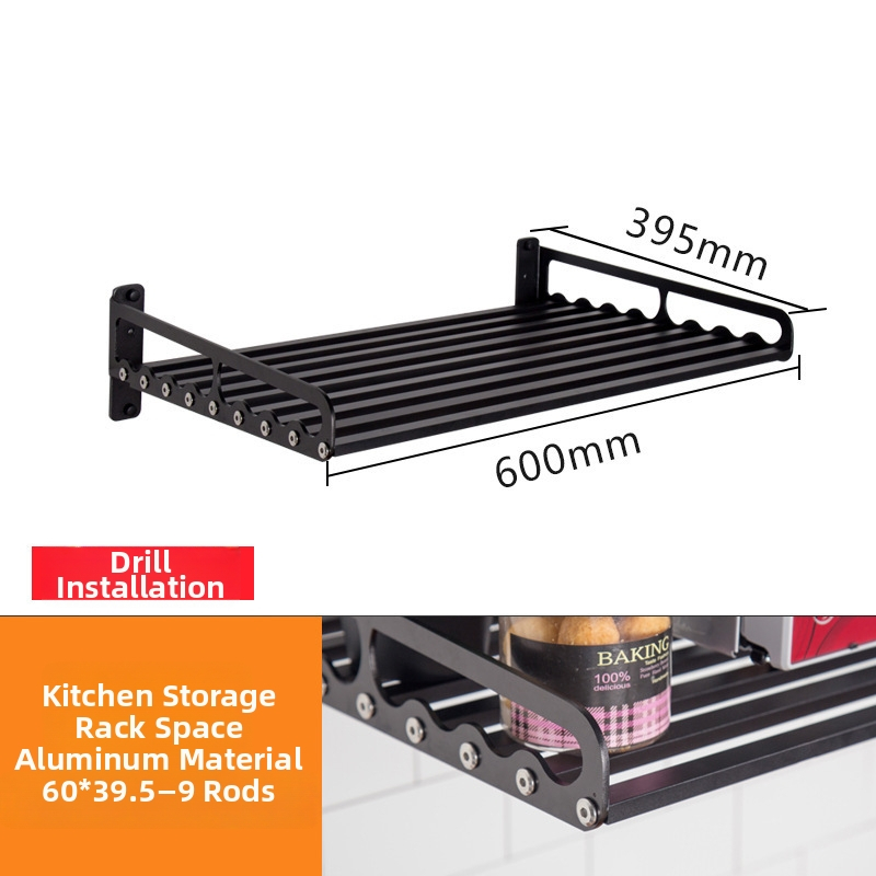 Raft de bucătărie montat pe perete, aluminiu de aviație, un singur etaj, scalabil, stil modern minimalist, capacitate de încărcare 100