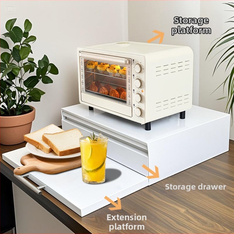 Raft metalic extensibil pentru podea pentru cuptorul cu microunde, două etaje, design trapez, multifuncțional, fără montaj.