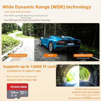 Înregistrator auto 4K cu vizionare nocturnă ultra clară, Wi‑Fi și conectare la aplicația mobilă, unghi de 170°, montaj pe parbriz