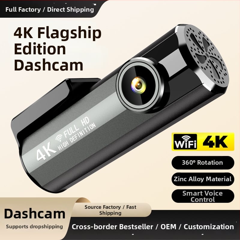 Înregistrator auto 4K cu vizionare nocturnă ultra clară, Wi‑Fi și conectare la aplicația mobilă, unghi de 170°, montaj pe parbriz