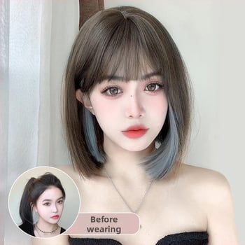 Perucă pentru femei, păr scurt drept, fibre rezistente la temperatură, mecanism de fabricație, necolorabilă — Model QF006