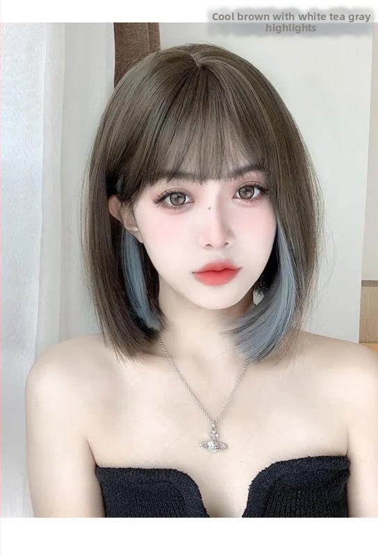 Perucă pentru femei, păr scurt drept, fibre rezistente la temperatură, mecanism de fabricație, necolorabilă — Model QF006