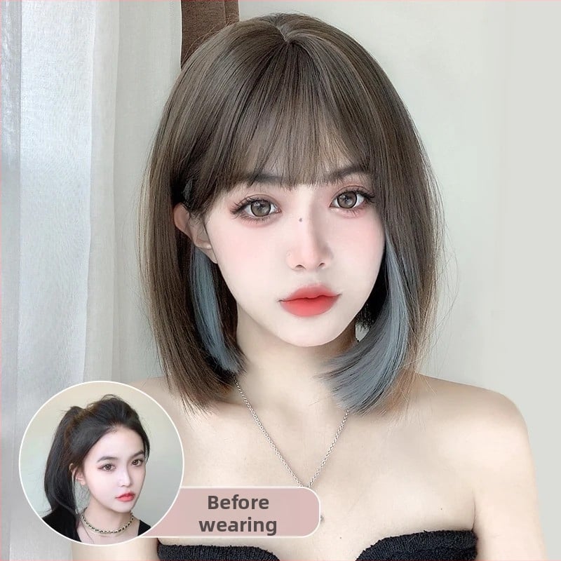 Perucă pentru femei, păr scurt drept, fibre rezistente la temperatură, mecanism de fabricație, necolorabilă — Model QF006
