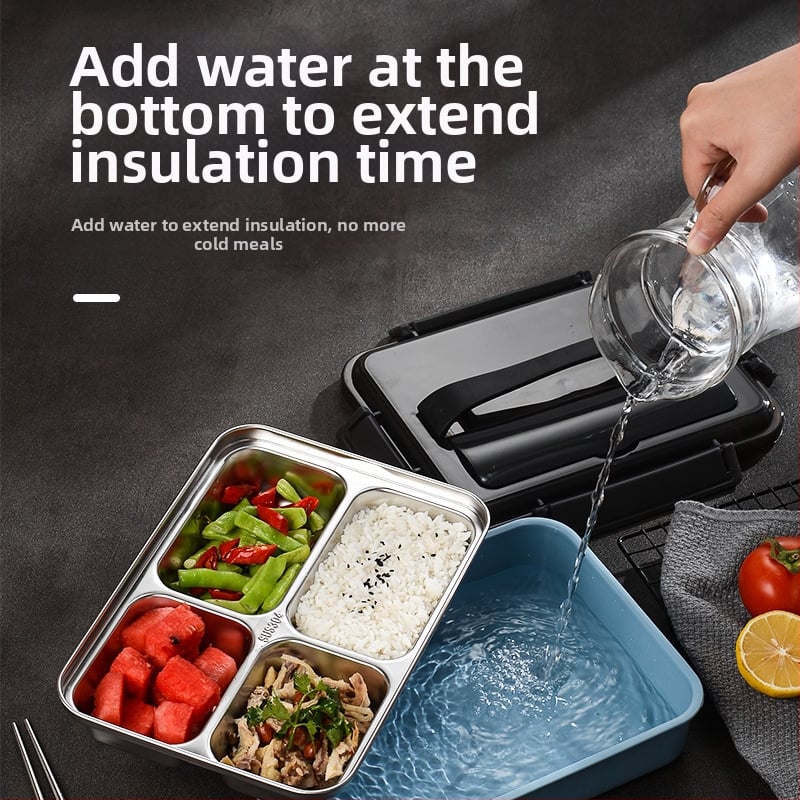 Cutie pentru prânz din oțel inoxidabil, izolată, pătrată, 1-2 L capacitate, dublu nivel (Oțel inoxidabil; Izolată; Pătrată; 1-2 L; Dublu nivel)