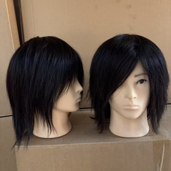 Model cap real pentru practică în frizerie pentru bărbați — păr uman, păr scurt drept, stil natural, pentru practică de tuns