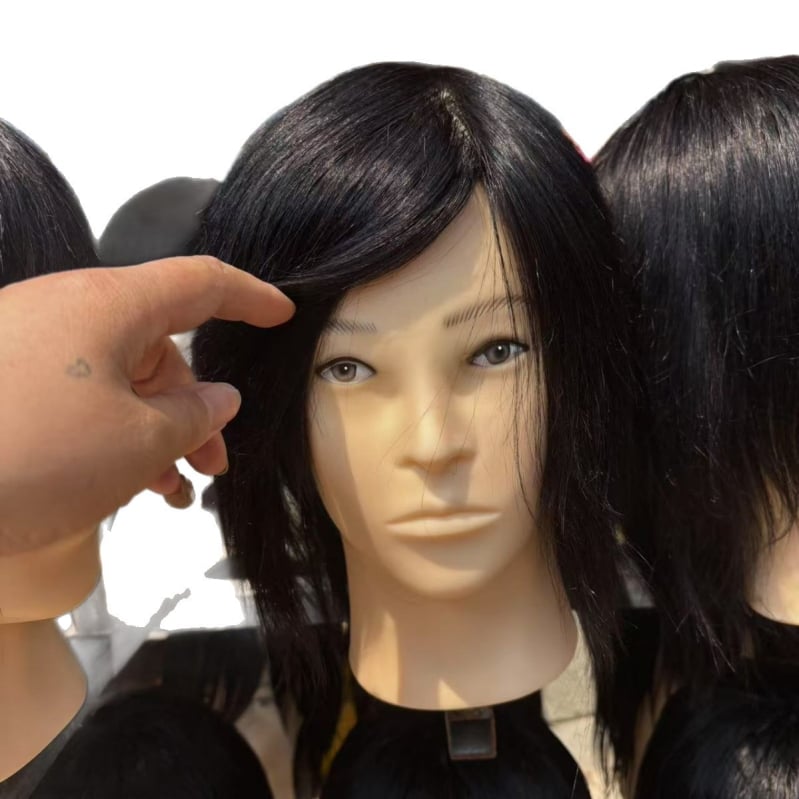 Model cap real pentru practică în frizerie pentru bărbați — păr uman, păr scurt drept, stil natural, pentru practică de tuns