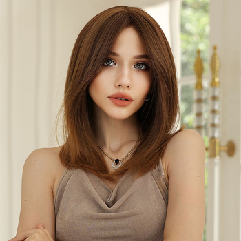 Perucă scurtă dreaptă cu breton în formă de opt, fibră sintetică rezistentă la căldură, prelucrare mecanică, potrivită pentru orice nuanță de ten, gata pentru stilizare