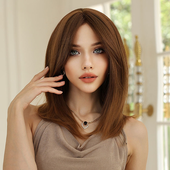 Perucă scurtă dreaptă cu breton în formă de opt, fibră sintetică rezistentă la căldură, prelucrare mecanică, potrivită pentru orice nuanță de ten, gata pentru stilizare