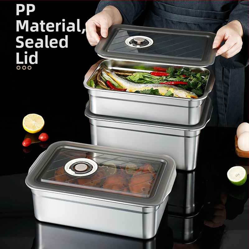 Cutie de prânz sigilată din oțel inoxidabil 304, cutie păstrare alimentare pătrată, Crisper Box, capacitate 2,1–5 L