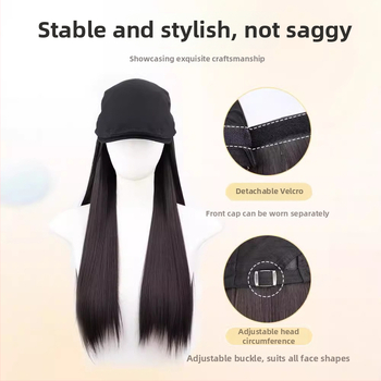 Perucă cu șapcă integrată, păr lung drept, detașabilă, stil coreean, fibre rezistente la temperatură
