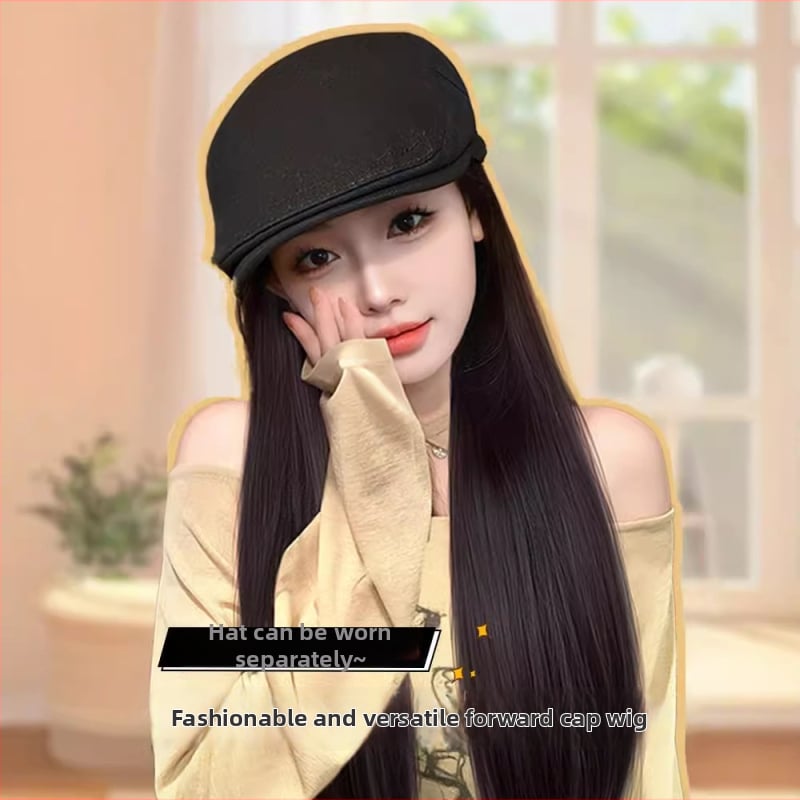 Perucă cu șapcă integrată, păr lung drept, detașabilă, stil coreean, fibre rezistente la temperatură