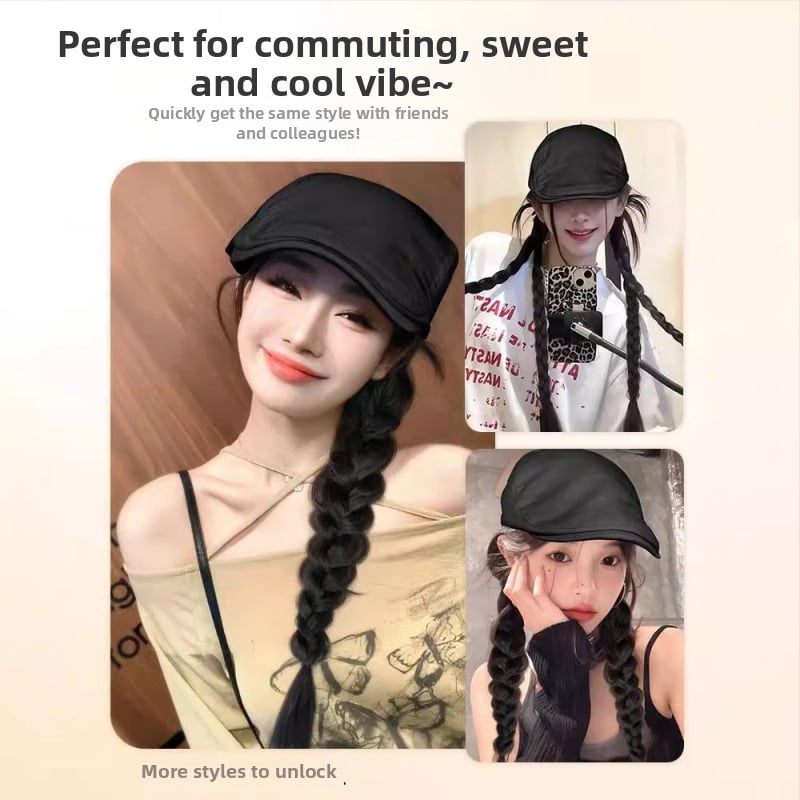 Perucă cu șapcă integrată, păr lung drept, detașabilă, stil coreean, fibre rezistente la temperatură