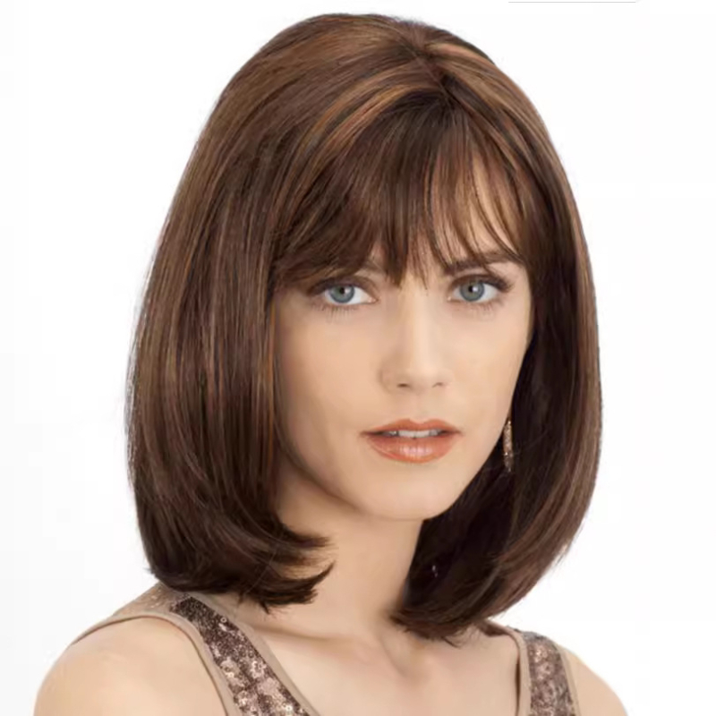 Perucă pentru femei, model 7205, fibră rezistentă la temperaturi înalte, breton Qi, textură ondulată