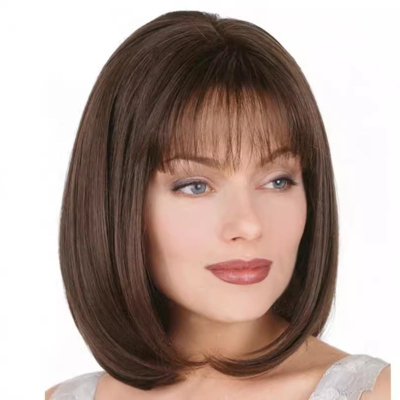 Perucă pentru femei, model 7205, fibră rezistentă la temperaturi înalte, breton Qi, textură ondulată