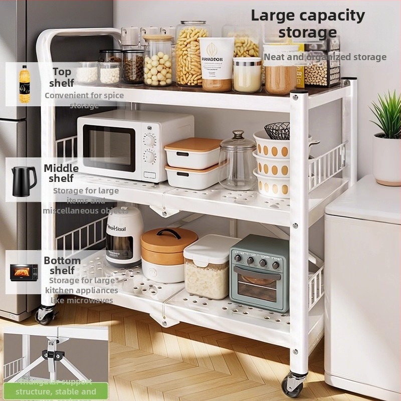 Raft pliabil de bucătărie, podea, cu mai multe niveluri, pentru cuptor cu microunde și oale, mobil, fără montaj