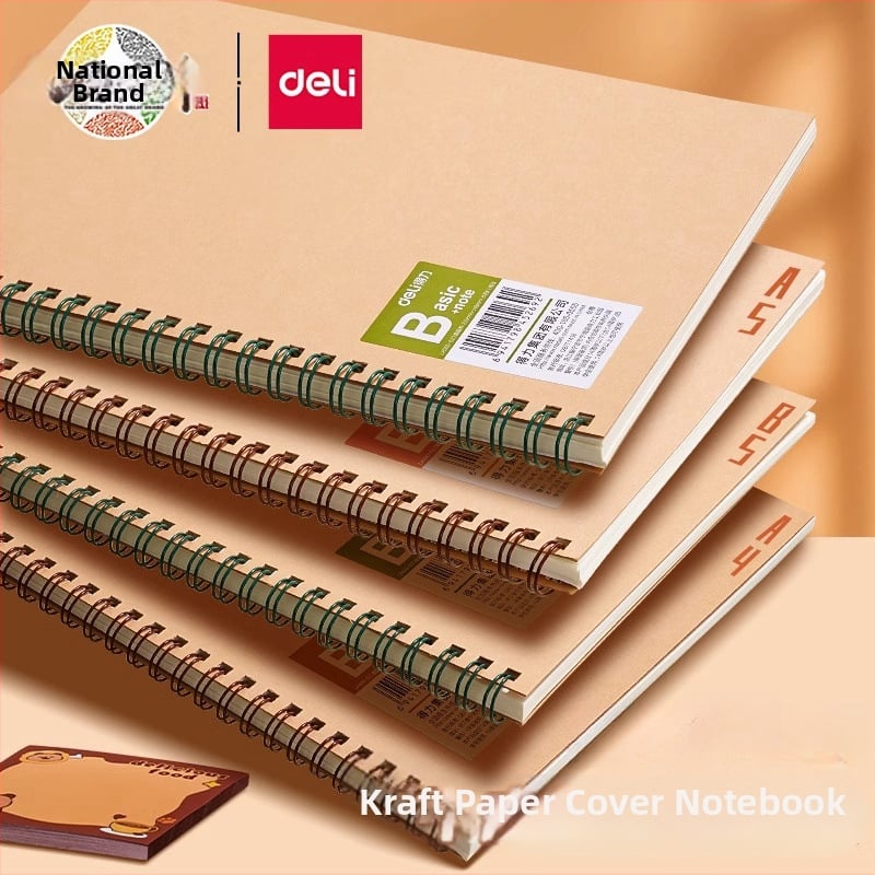 Deli LA560 agendă spirală cu copertă din hârtie kraft, model LA560-06, 60 de pagini, 70 gsm