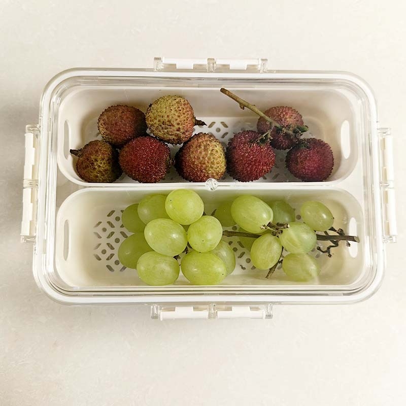 Cutie crisper transparentă pentru fructe și legume, compartimente sigilate împotriva mirosurilor, material PP, dreptunghiulară, un singur strat, 800–1000 ml