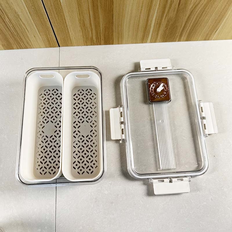 Cutie crisper transparentă pentru fructe și legume, compartimente sigilate împotriva mirosurilor, material PP, dreptunghiulară, un singur strat, 800–1000 ml