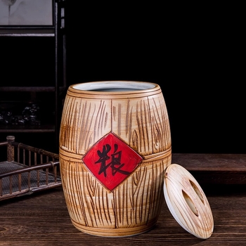 Cutie ceramică pentru depozitarea orezului, cu capac, sigilată, rezistentă la umezeală și insecte, capacitate 10 L+, stil Chinez nou