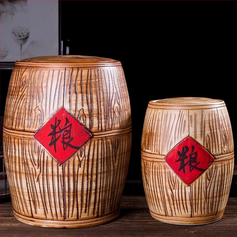 Cutie ceramică pentru depozitarea orezului, cu capac, sigilată, rezistentă la umezeală și insecte, capacitate 10 L+, stil Chinez nou