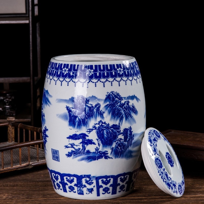 Cutie ceramică pentru depozitarea orezului, cu capac, sigilată, rezistentă la umezeală și insecte, capacitate 10 L+, stil Chinez nou