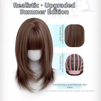 Perucă, păr scurt drept, stil japonez, lungime până la claviculă, breton aerian; fibre rezistente la căldură, mecanism, model 446