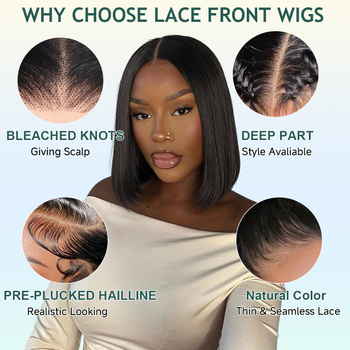 Perucă din păr uman real, bob drept, cusută manual; poate fi vopsită și ondulată.