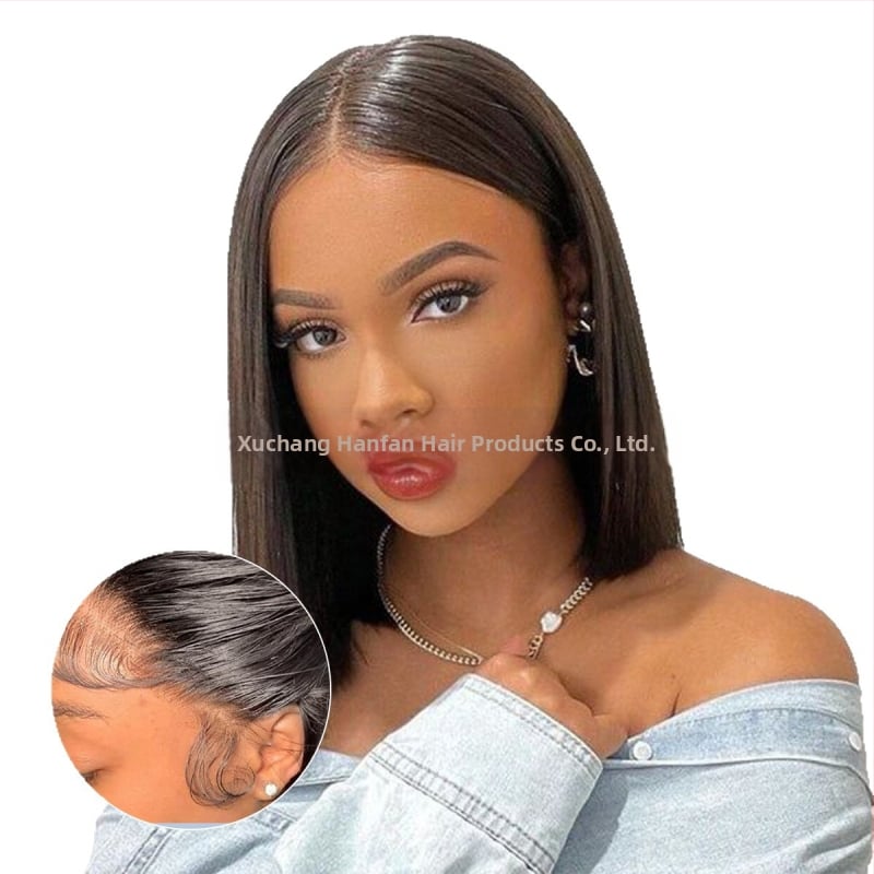 Perucă din păr uman real, bob drept, cusută manual; poate fi vopsită și ondulată.