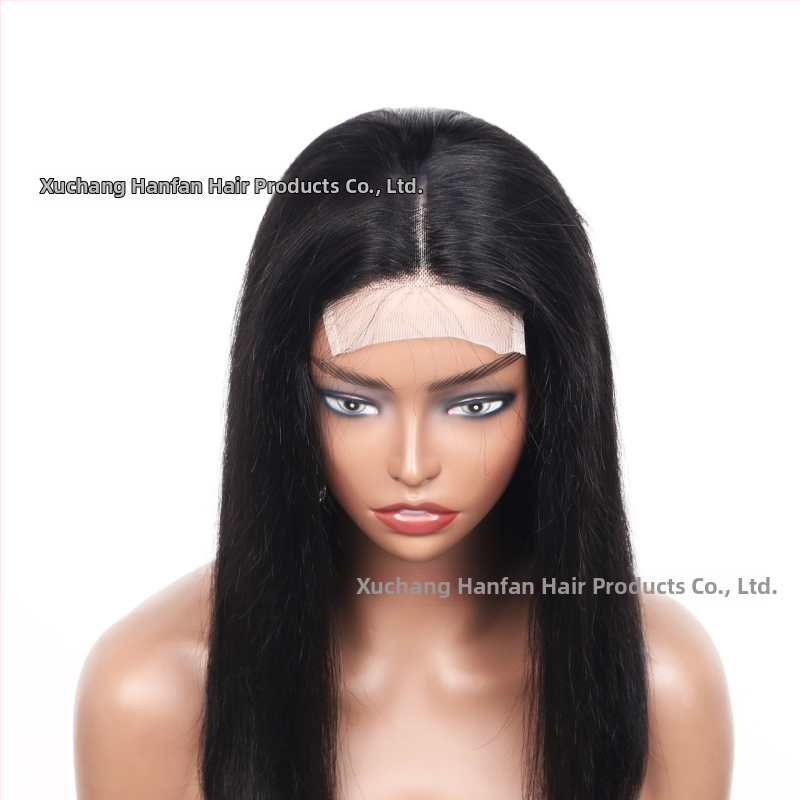 Perucă din păr uman real, bob drept, cusută manual; poate fi vopsită și ondulată.