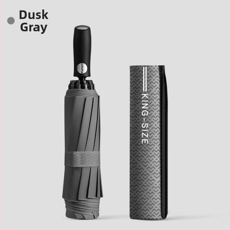 Реверсивен сгъваем чадър с 280T плат, автоматично отваряне/затваряне, каркас с 10 ребра от фибър, обхват 55–61 см, UV защита UPF30+, двойно дебело покритие, мъжки бизнес чадър