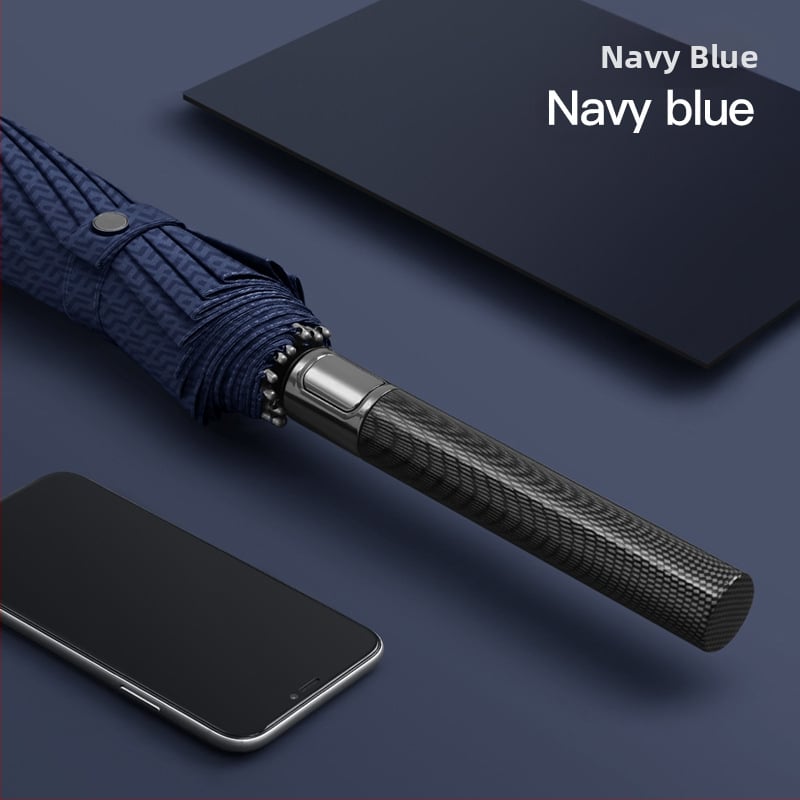 Реверсивен сгъваем чадър с 280T плат, автоматично отваряне/затваряне, каркас с 10 ребра от фибър, обхват 55–61 см, UV защита UPF30+, двойно дебело покритие, мъжки бизнес чадър