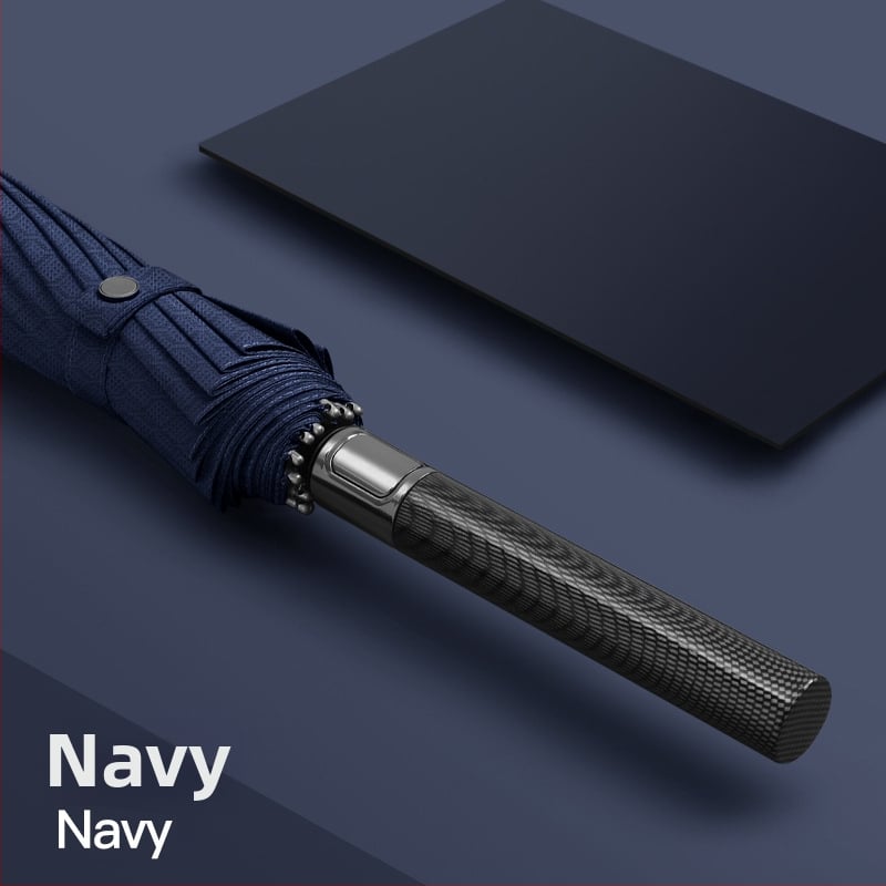 Реверсивен сгъваем чадър с 280T плат, автоматично отваряне/затваряне, каркас с 10 ребра от фибър, обхват 55–61 см, UV защита UPF30+, двойно дебело покритие, мъжки бизнес чадър