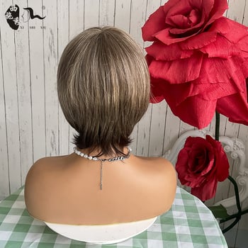 Perucă pentru păr scurt drept cu breton înclinat, fibră sintetică rezistentă la temperaturi înalte, potrivită pentru toate formele feței și tonuri ale pielii, nu poate fi vopsită