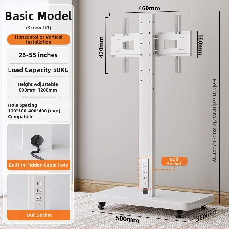 Podna mobilna stalk za zaslon s rotirajućim zaslonom, podesivi visina TV stalak s kotačićima — mehaničko upravljanje; međudržavni izvoz; pribor; daljinski upravljač za TV