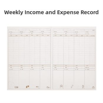 Caiet cu planificare lunară și săptămânală, înregistrări privind veniturile și cheltuielile gospodăriei, planificare zilnică a cheltuielilor; stil japonez-coreean, copertă PVC, legare cu ață, 50 de pagini