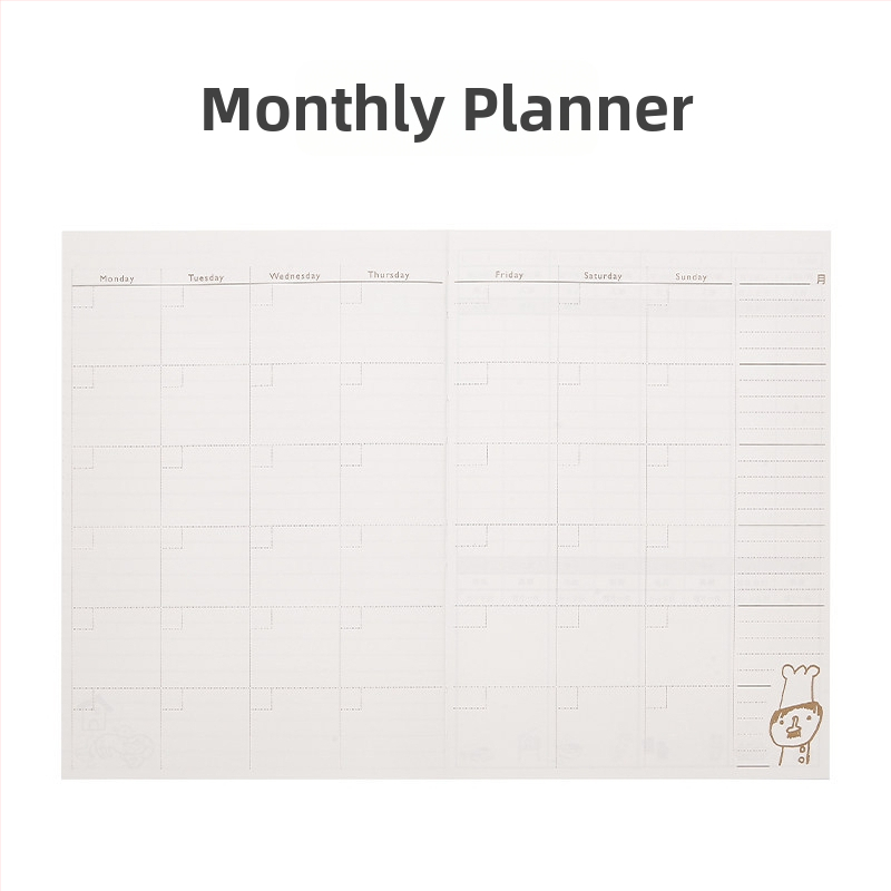 Caiet cu planificare lunară și săptămânală, înregistrări privind veniturile și cheltuielile gospodăriei, planificare zilnică a cheltuielilor; stil japonez-coreean, copertă PVC, legare cu ață, 50 de pagini