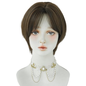 Perucă scurtă din fibre termorezistente, model D-138, stil peste cap (pulover), pufoasă, naturală și respirabilă, pentru purtare zilnică, poate modifica forma